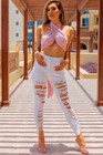 Womens High Waist Ripped Stretch Skinny Jeans Denim Casual Pencil Pants Trousers