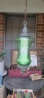 Vintage Green Glass Swag Lamp Hanging Indoor Ceiling Fixture With Swirl Shade