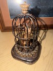 Vintage Cat Inside Bird Cage With Bird On The Cage