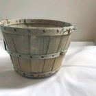 Antique Bushel Basket Thin Slats  Wood Band Metal Handles 1 2 Bushel 15 d Apples