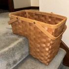 Vintage Stair Basket Woven Step Basket Natural Slatted Wood With Handle