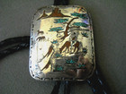 Native American Navajo Turquoise Coral Chip Inlay Sterling Silver Bolo Tie C-31