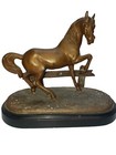 Vintage Antique Bronzed Spelter Horse Statues Sculpture On Metal Stand