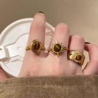 Vintage Women Gold Plated Tiger Eye Stone Sunflower Open Ring Lucky Jewelry Gift