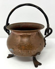 Vintage Hammered Copper Cauldron Pot Footed Made In Germany Wrought Iron Handle