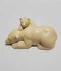Vintage 1981 Carved White Resin Polar Bears Figurine  Mama   Cub  Signed