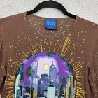 Kenzo Jeans Womens Brown Cityscape Long Sleeve Scoop Neck Sheer Stretch Size Xs