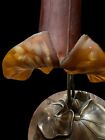 Vtg Lily Pad 3 Light Amber Frosted Shades 17    Tall Table Lamp R Switch Art Deco
