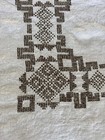Vintage Linen Hand Embroidered Brown Cross Stitch Tablecloth 70    X 57    Retro Mcm
