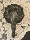 Ladies Antique Art Nouveau Hand Mirror Repousse Silverplate Angel Holly Leaves