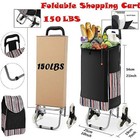 Folding Shopping Cart With Wheels Metal Utility Cart Grocery Wagon Cart Laundry