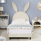 Twin Size Platform Bed Frame Kids Upholstered Bed W  Rabbit Ear Headboard Cute