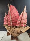 Vintage 1950 s Handcrafted Wooden 24  Chinese Junk Boat Ship Model 