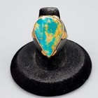 Bora Yasar Sterling Silver Gold Wash Turquoise Teardrop Ring Sz 7 13 9g