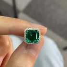 5 99ct Asscher Natural Columbian Emerald Diamond Earring Stud 14k Yellow Gold