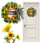 17 Inch Sunflower Wreath With Welcome Artificial For Door Wall Front Porch Decor