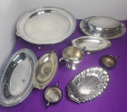 Assorted Silver Plated Dishes Serving Tray Stand Boats Cups Sugar Bowl 12 Pc Lot