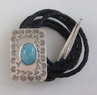 Rectangular Sterling Silver   Turquoise Uniquely Stamped Southwestern Bolo Tie