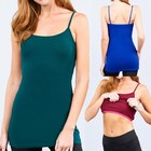 Active Basic Long Cami With Built In Shelf Bra Layering Spaghetti Strap Tank Top