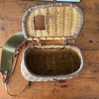 Vintage Fishermans Creel Basket With Leather Straps   Canvas Shoulder Strap