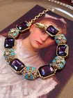 Purple Crystal Necklace Earrings Bracelet Set Vintage Style Statement Jewelry