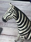 Vtg Leather Wrapped African Zebra Paper Mache Figure Glass Eyes  Made In India