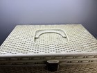 Vintage Wicker Style Trim And Handle Sewing Basket Box Stuffed Full Of Supplies