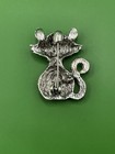 Silver Tone Sitting Kitty Cat Rhinestone Brooch Pin 