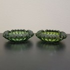 Vintage 2 Green Peridot Glass Starburst Mid Century Heavy Ashtrays 5 Inch