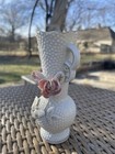 Vintage Japan White Porcelain Hobnail Bud Vase  Hand Painted  Rose Bud 52 176