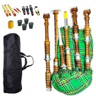 Irish Green Scottish Highland Bagpipes Silver Mounts Playable With Bag Reed