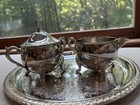 Vintage Silver Plated Creamer And Sugar Bowl Set With Wm  Rogers Tray Included