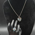Sarah Coventry Love Story Ring Necklace Set Light Blue Rhinestone Vintage