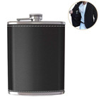 Flask Black Rubber Stainless Steel Screw Down Cap Hip Pocket Liquor Alcohol