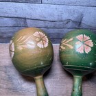 Pair Vintage Mexican Gourd Maracas Hand Painted Floral Shakers Instruments 13   