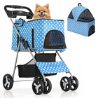 4 Wheels Foldable Pet Stroller Dog Stroller  w removable Travel Carrier cup Hold