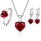 Heart Ring Earrings Necklace 925 Sterling Silver Jewelry Sets Christmas Gift