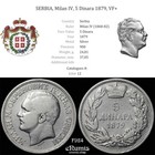 Serbia  Milan Iv  5 Dinara 1879  Vf 