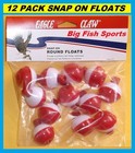 12 Fishing Bobbers Round Floats 3 4  Red   White  Snap On  07130-001 New 