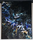Original Abstract Acrylic Pour Painting Wood Sheet Gold Rush Art 14 x11  In Coa