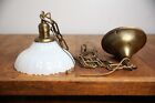 Antique Brass Ceiling Light Fixture Milk Glass Shade Industrial Pendant Vintage