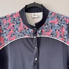 Nwt Daily Sports Large Polo Navy Blue Short Sleeve Floral Mock Neck Golf Top