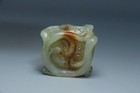 Chinese Antique Qing Dynasty Hand-carved Hetian Jade Lotus Brush Washer Statues