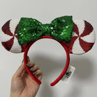 Disney Parks Candy Cane Sequin Minnie Mickey Ears Christmas Headband Us Post