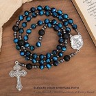 Saint Michael Blue Tiger s Eye Rosary Beads Necklace With Lava Mystery Beads