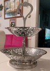 11 Inch Tall Farber Bros New York  Krome Kraft Vintage Two Tier Candy nut Dish