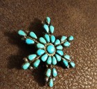 Vintage Zuni Petit Point Turquoise Sterling Silver Pendant Brooch