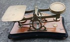 Antique Brass Wood Balance Postal Scale W weights