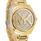 Michael Kors Janelle Womens Gold Watch  Pave Crystals Mk Logo Dial  Steel Band