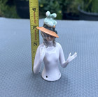 Antique German Art Deco 4  Porcelain Half Doll Pincushion Plumed Hat - Arms Away